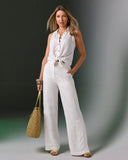 Casual side slit Linen pant White