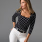 So Effortless Print Square Neck Three Quarter Sleeve Top Polka Dot