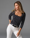 So Effortless Print Square Neck Three Quarter Sleeve Top Polka Dot
