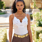 Velvet Scalloped Lace V Neck Cami Top Off White