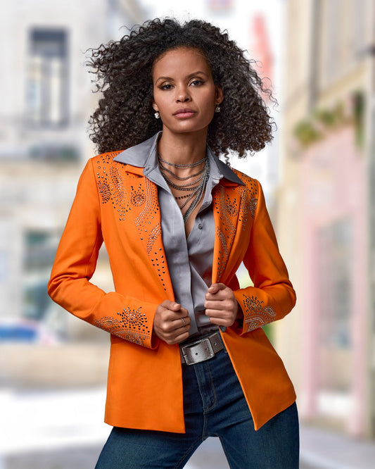 Embellished Modern Single Button Blazer Dark Orange