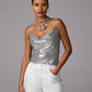 Metallic Cowl Neck Cami Silver