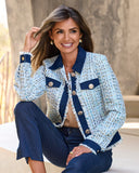 Shimmer Tweed Denim Trim Jacket Light Blue Multi