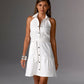 Collared Denim A Line Dress White