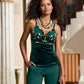 Velvet Scalloped Lace V Neck Cami Top Deep Emerald