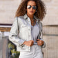 Coated Denim Puff Sleeve Jacket Silver