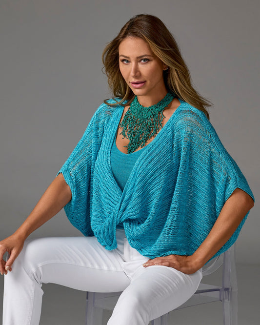 Metallic Twist Sweater Poncho Bachelor Button