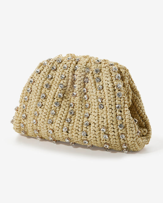 Mini Embellished Raffia Clutch Natural