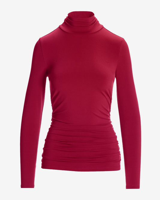 So Chic Ruched Turtleneck Top Rumba Red