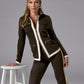 Chic Zippered Sport Coordinate Set Chocolate Torte