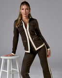 Chic Zippered Sport Coordinate Set Chocolate Torte