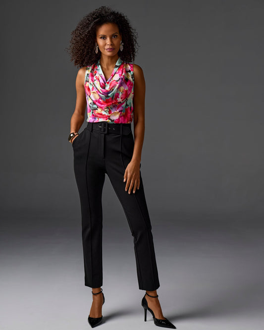 Newport Belted Ponte Straight Leg Pant Black
