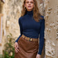 So Chic Ruched Turtleneck Top Blue Depths