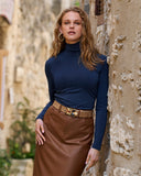 So Chic Ruched Turtleneck Top Blue Depths