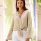 Linen Flare Sleeve Tie Front Shirt Flax