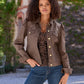 Coated Denim Puff Sleeve Jacket Safari Brown