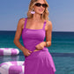 Swim Sense Square-Neck Tankini Top Purple Cactus Flower