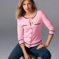 Colorblock Pearl Button Pullover Sweater Pink/Black