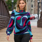 Abstract Jacquard Mock Neck Sweater Multi