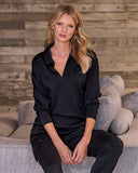 Luxe Lounge Collared Long Sleeve Sweatshirt Black