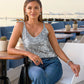 Sequin V-Neck Sweater Tank Silver