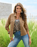 Crystal Trim Effortless Light Weight Jacket Caramel