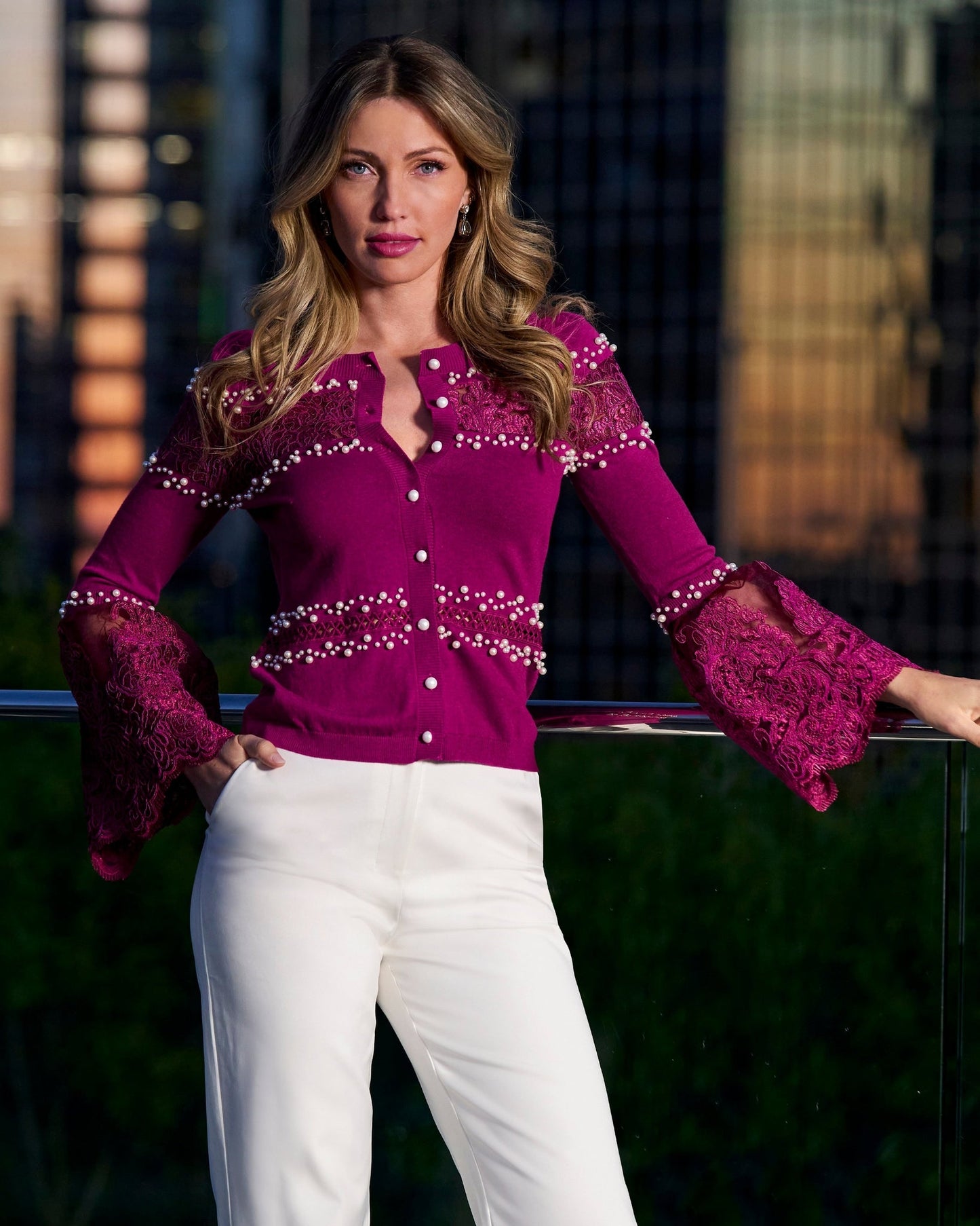 Pearl And Lace Embellished Cardigan Hollyhock