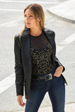 Leather Single Button Blazer Black