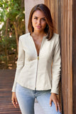 Collarless Peplum Leather Jacket Bone
