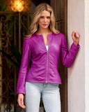 Collarless Peplum Leather Jacket Vivid Viola