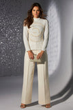 High Waist Wide Leg Crepe Pant Off White