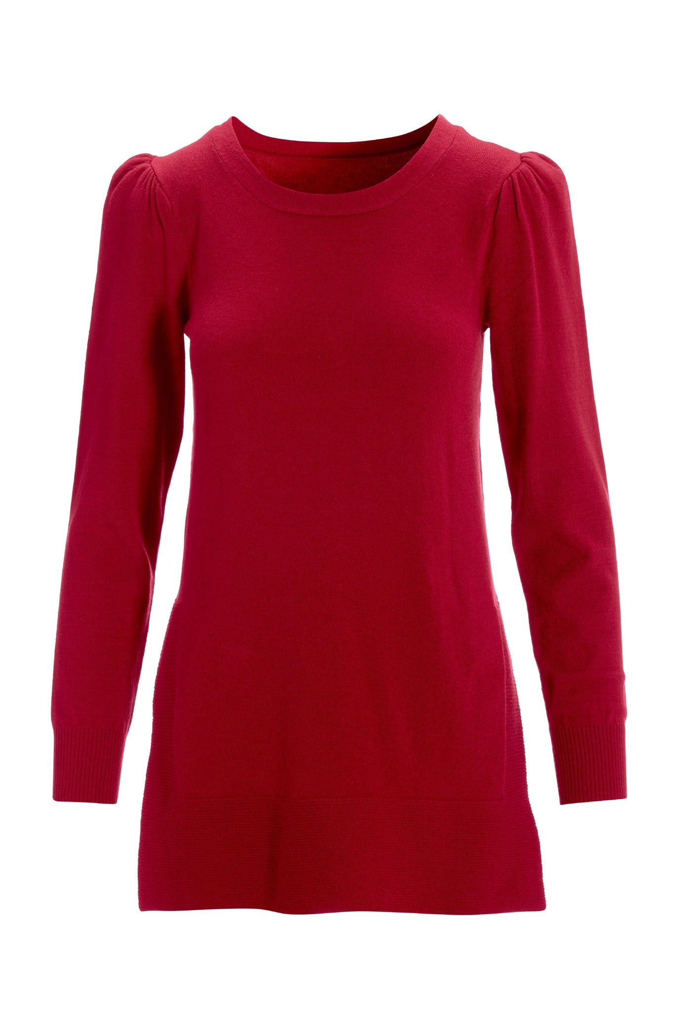 Puff-Sleeve Side Slit Sweater Jester Red