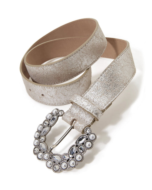 Pearl And Embellished Belt Silver