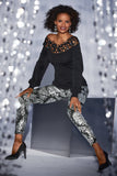 Foil Print Ankle Jean Black/Silver