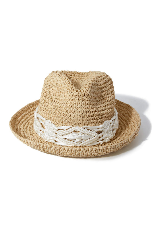 Crochet Trim Fedora Hat Natural