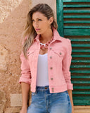 Denim Puff-Sleeve Jacket Pink