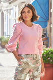 Pearl Embellished Balloon Sleeve Top Cherry Blossom
