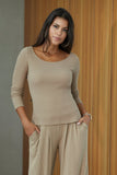 Ribbed Long Sleeve Lounge Top Taupe
