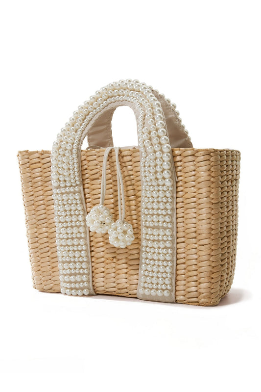 Pearl Embellished Straw Bag Natural