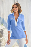 Long Sleeve Chic Zip Top Blue