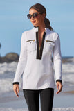 Long Sleeve Chic Zip Top White/Black