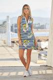 Lemon Racer Back Chic Zip Dress Navy/White