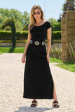 Off the Shoulder Short Sleeve Maxi Dress Black