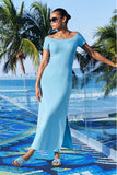 Off the Shoulder Short Sleeve Maxi Dress Airy Blue