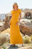 Off the Shoulder Short Sleeve Maxi Dress Golden Glow