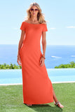 Off the Shoulder Short Sleeve Maxi Dress Hot Coral