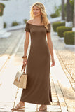 Off the Shoulder Short Sleeve Maxi Dress Brown