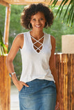Plunging X Neck Slub Tank White