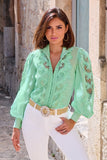 Lace Inset Drama Sleeve Shirt Mint