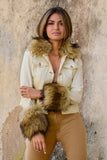 Removable Faux Fur Trim Denim Jacket Off White